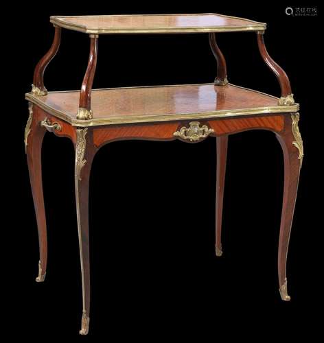 A LOUIS XV STYLE KINGWOOD, MAHOGANY, TULIPWOOD AND GILT-META...