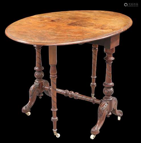 A VICTORIAN BURR WALNUT SUTHERLAND TABLE