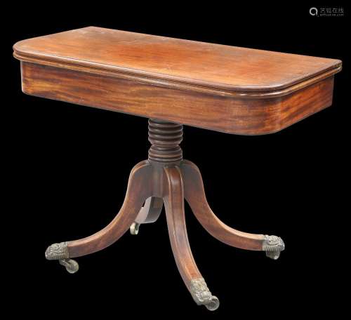 A REGENCY MAHOGANY FOLDOVER TEA TABLE