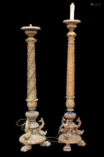 TWO 19TH CENTURY PAINTED AND GILDED TORCHERES