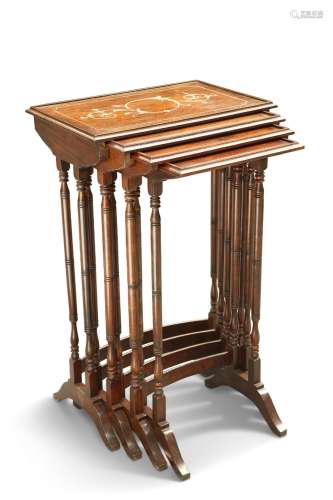 A QUARTETTO OF MOTHER-OF-PEARL INLAID ROSEWOOD NESTING TABLE...