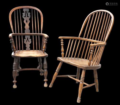 A 19TH CENTURY ELM AND BEECH WINDSOR CHAIR AND A 19TH CENTUR...