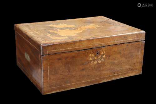 AN IRISH EARLY VICTORIAN AMARANTH AND MARQUETRY BOX