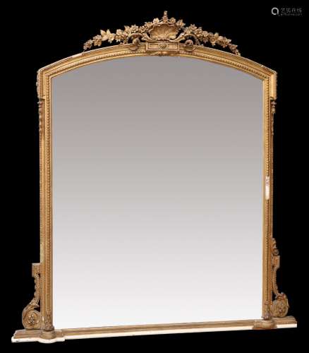 A 19TH CENTURY GILTWOOD OVERMANTEL MIRROR