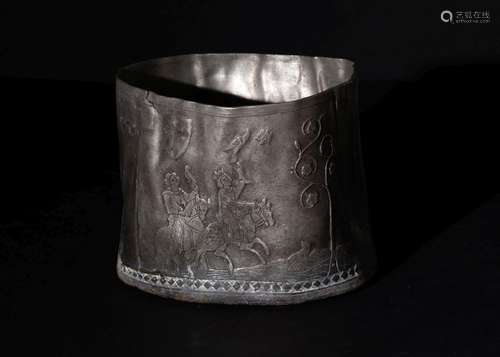 A LARGE SILVER CRUSADES POT DEPICTING CRUSADERS & A CROS...