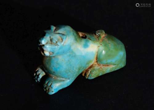 A RARE TURQUOISE ACHAEMENID SEATED LEOPARD AMULET FIRST HALF...