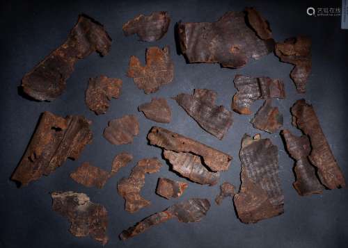 ASSORTMENT OF COPTIC OR EARLIER LEATHER FRAGMENTS WITH INSCR...