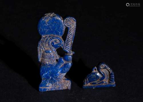 CARVED EGYPTIAN LAPIS LAZULI AMULETS OF RA (SUN GOD) & G...