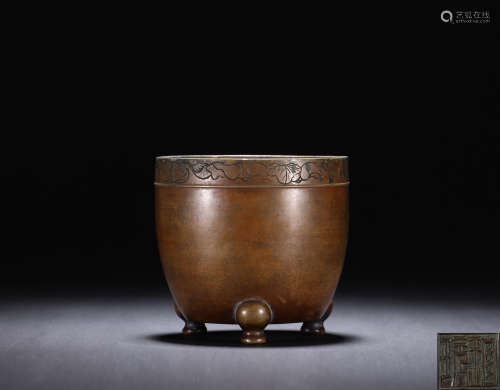 清中期 铜福寿万代纹筒式炉