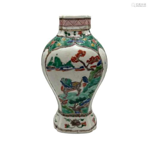A Chinese famille verte baluster vase, the panels enamelled ...