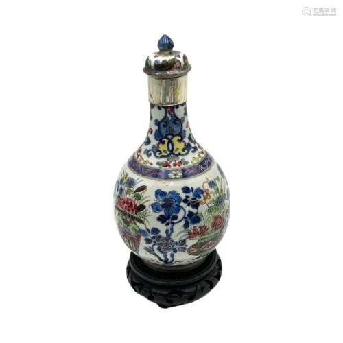 A rare Chinese famille rose and underglaze blue floral decor...