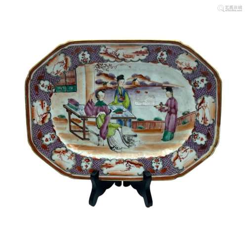 A Chinese Mandarin rose export porcelain serving plate, deco...