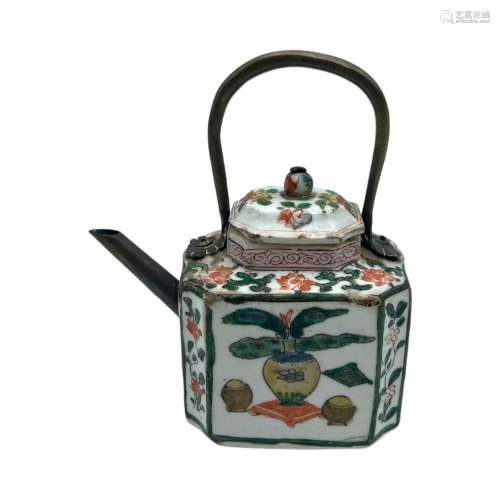 A Chinese famille verte teapot, the panels decorated with fl...