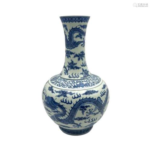 A Chinese blue and white bottle vase, the globular body and ...