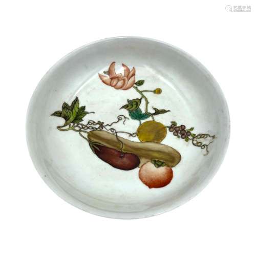 A Chinese ruby back dish, the roundel finely enamelled with ...