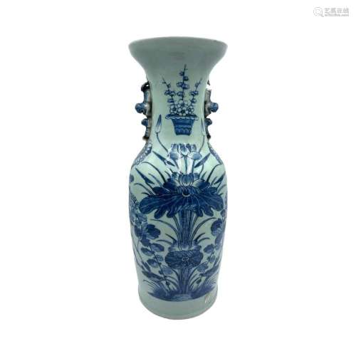 A Chinese blue and white vase, on a celadon ground, decorate...