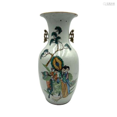 A Chinese famille rose vase, depicting a qilin bringing the ...