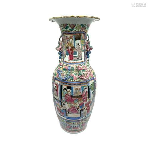 A Chinese famille rose vase, decorated with scenes from the ...