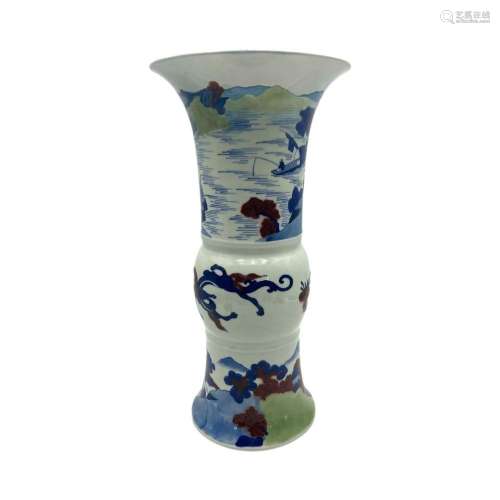 A Chinese copper red and underglaze blue Gu vase, details wi...