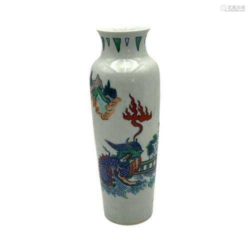 A Chinese doucai sleeve vase, decorated with a qilin and a p...