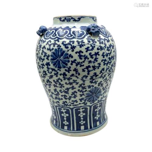 A blue and white scrolling lotus baluster vase, Qianlong, H ...