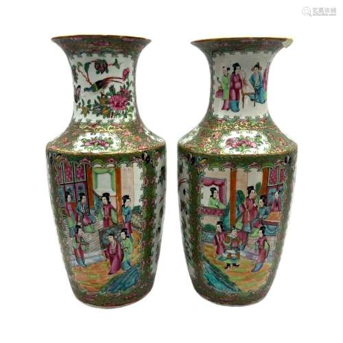 A similair pair of Chinese Canton famille rose vases, the pa...