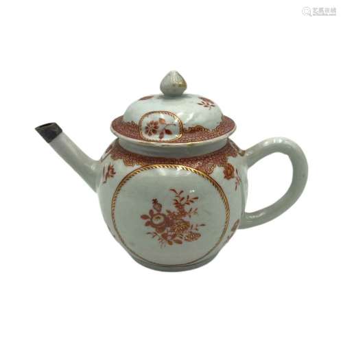 A Chinese famille rose and gilt decorated export teapot, Qia...