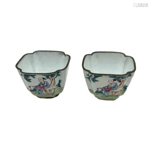 Two Chinese famille rose Canton enamelled copper bowls, deco...