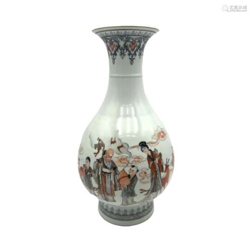 A Chinese polychrome decorated bottle vase, decorated with I...