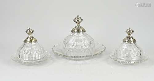 3 crystal bells with silverware