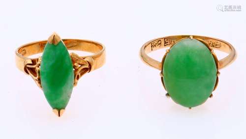 2 Gold rings with jade