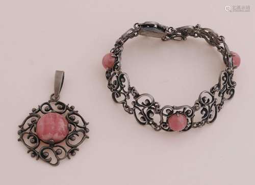 Silver bracelet & pendant with rhodochrosite