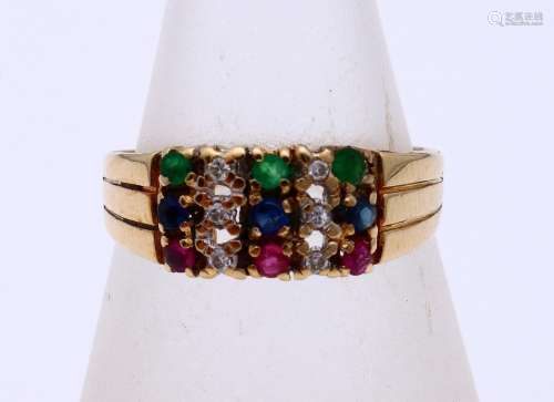 Gold ring with sapphire emerald and ruby