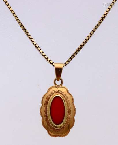 Gold necklace & pendant red coral