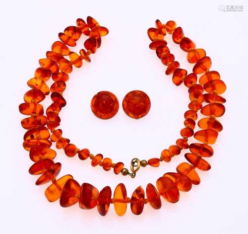 Amber necklace and earclips