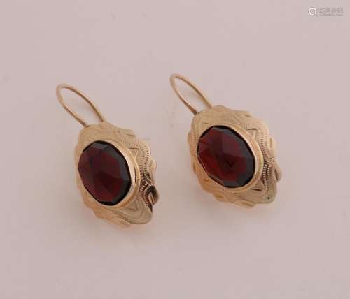 Gold ear hooks garnet