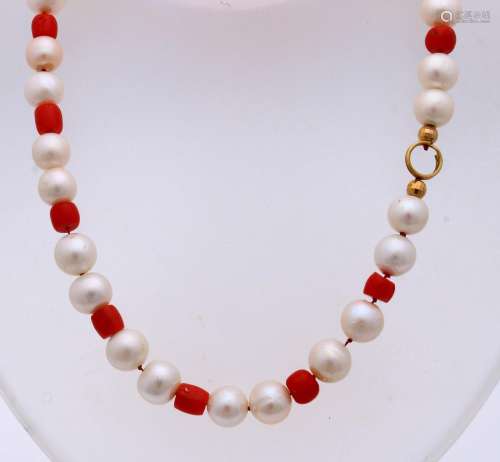 Necklace of pearls and red coral