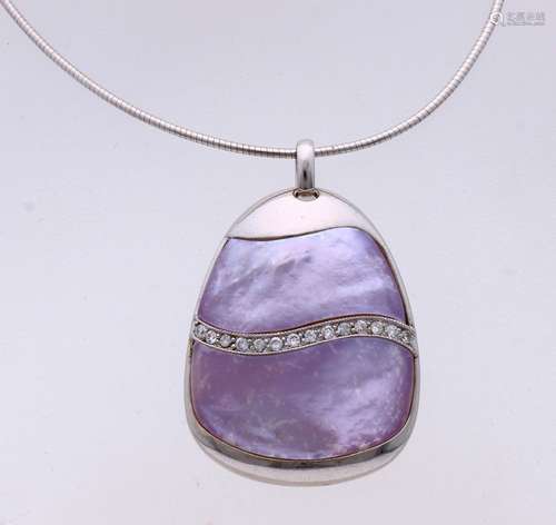 Silver necklace and pendant with purple enamel