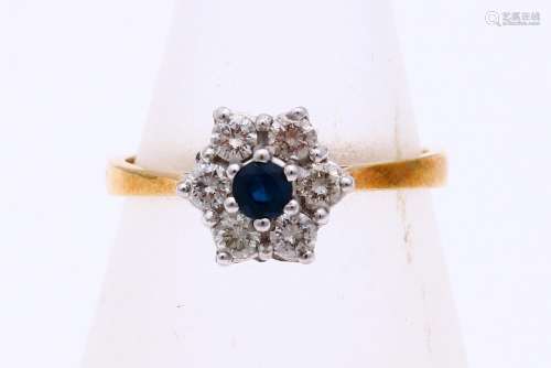 Gold rosette ring with sapphire and diamond