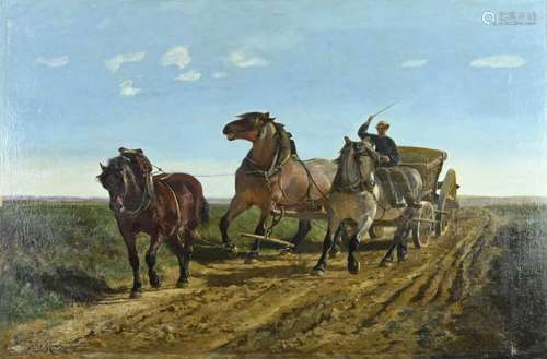 Jules Montigny , Horse Team on a Country Road