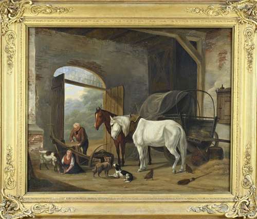 Monogram TVDB, Stable interior with cattle, farmer and farme...