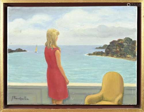 J. Franken, Woman on balcony by the sea