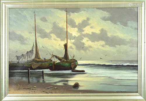 HJ van Wijngaard, Dutch flat-bottomed boats on the beach