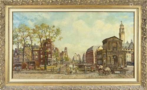 BC van Ettinger , Rotterdam cityscape with canals and figure...