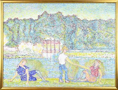 Unsigned, Pointillist river view