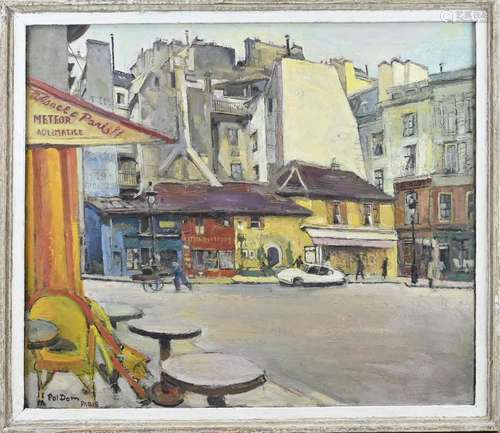 Paul Dom, Cityscape of Paris with terrace, Citroën and figur...