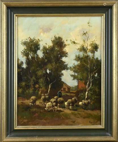 A. vd Pol, Landscape with Shepherd and Sheep