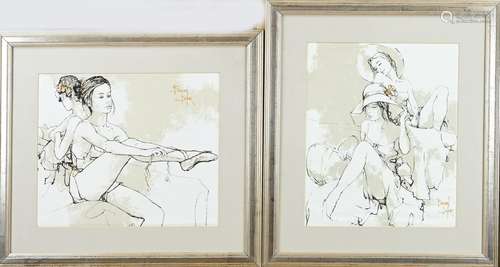 2x B. Dufour , Ballerina + Ladies with hat