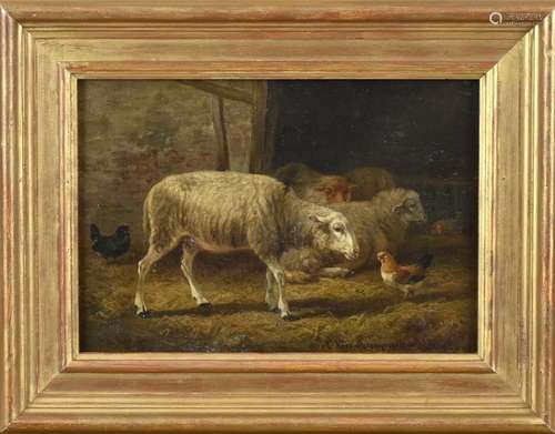 C. van Leemputten, Sheep and chickens in stable