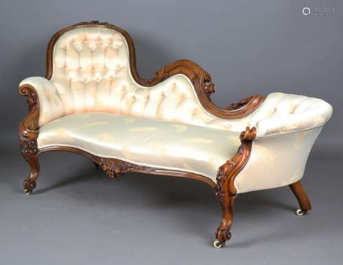 A fine mid-Victorian walnut showframe salon settee, the fram...